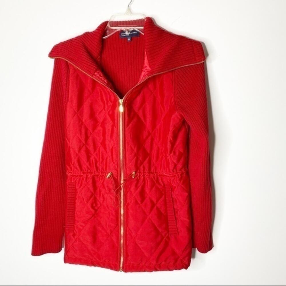 Jones New‎ York Red Quilted Zip Front Drawstring Waist Jacket Sz Medium